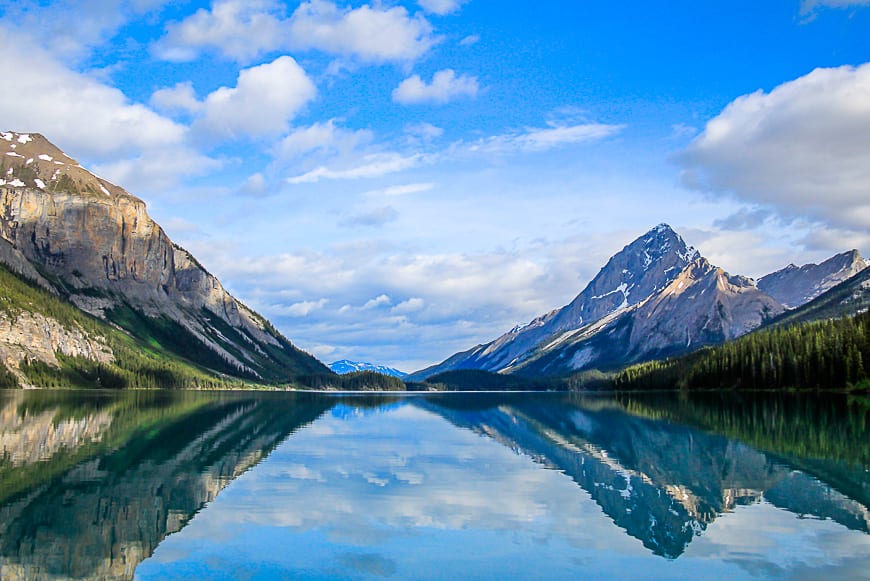 If it's sunny and calm expect scenes like this on Maligne Lake