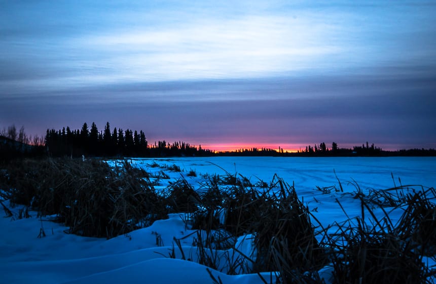 Catch a sunset over Astotin Lake