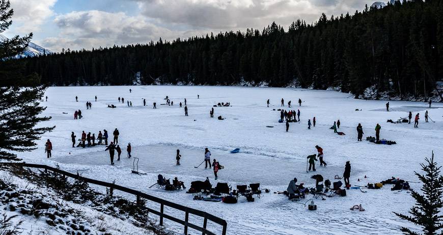 Skating on Johnson Lake in November in Banff National Park