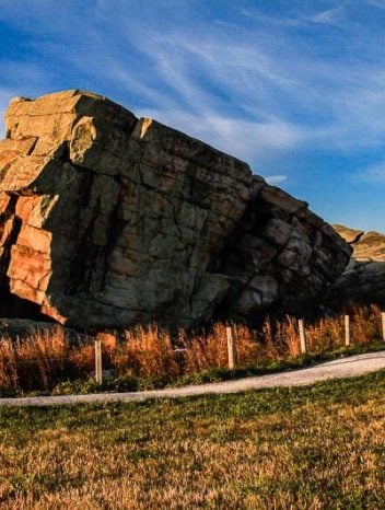 There is a wheelchair friendly path to get up close to the Okotoks Erratic