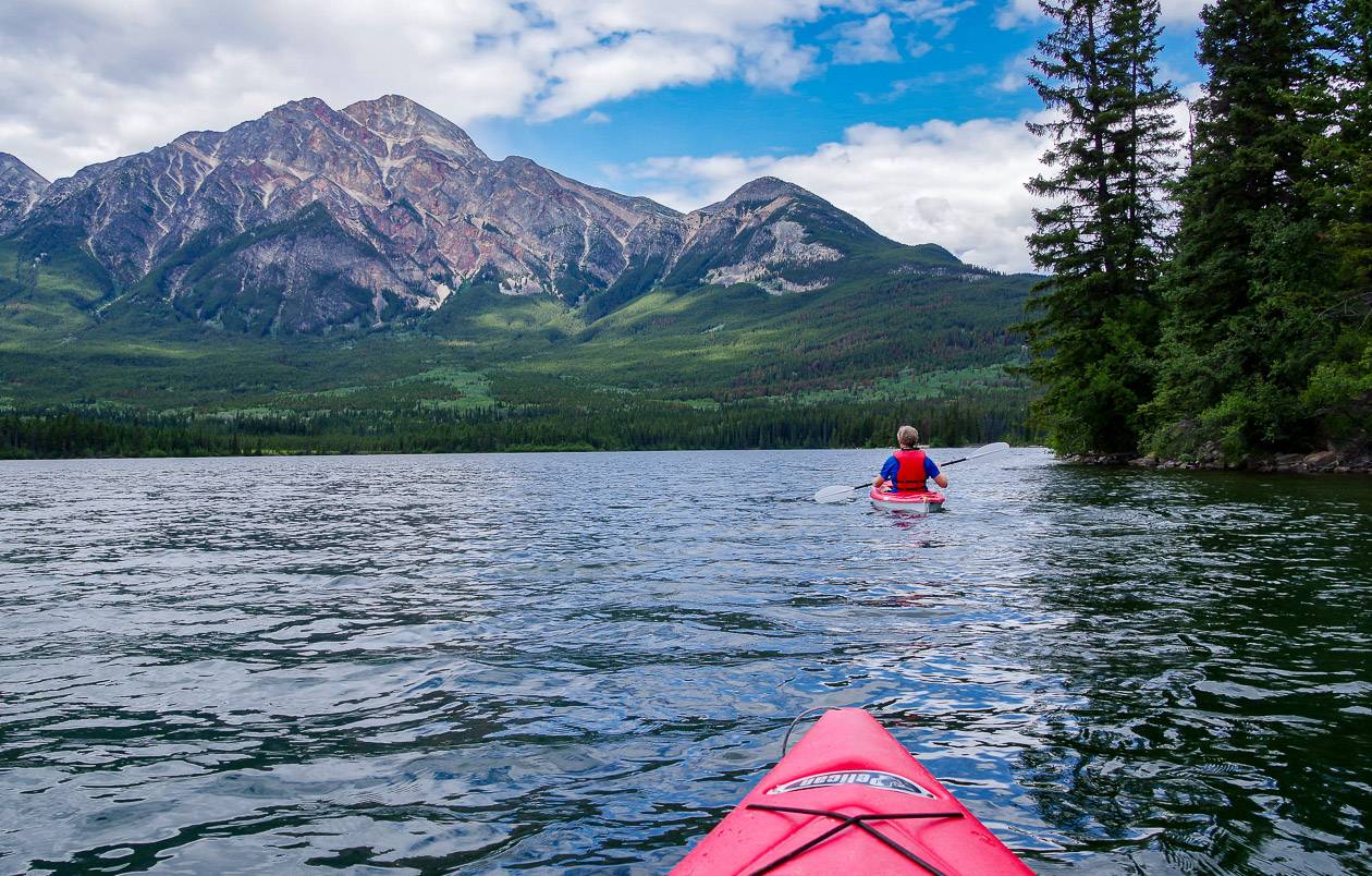 Scenic kayaking on Pyramid Lake in Jasper National Park