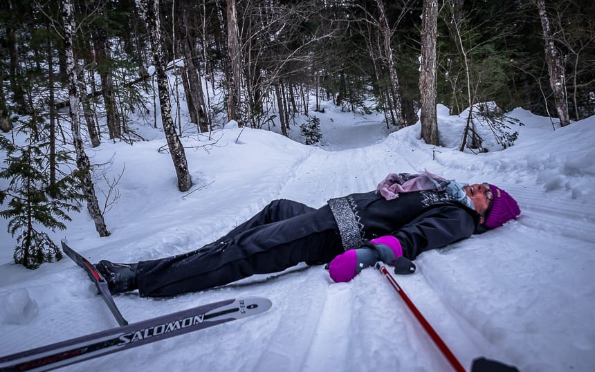 My friend Jo wipes out on an icy section of Eva Trail before the snowstorm