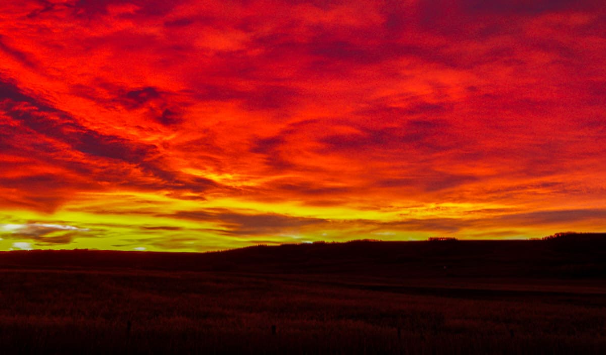 Sunrise driving south of Calgary