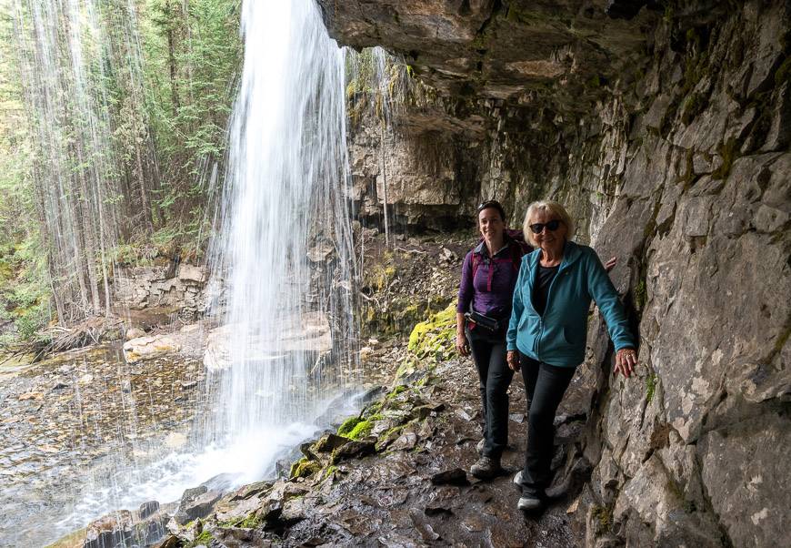 Getting behind Marmot Falls on the way up to Upper Troll Falls