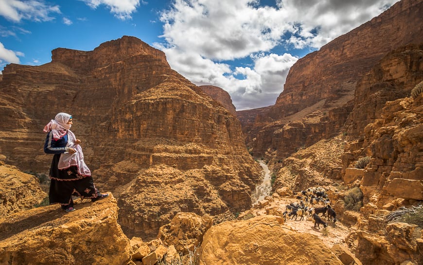 We followed this women as she descended from way up high herding goats and scrambling over precarious rocks