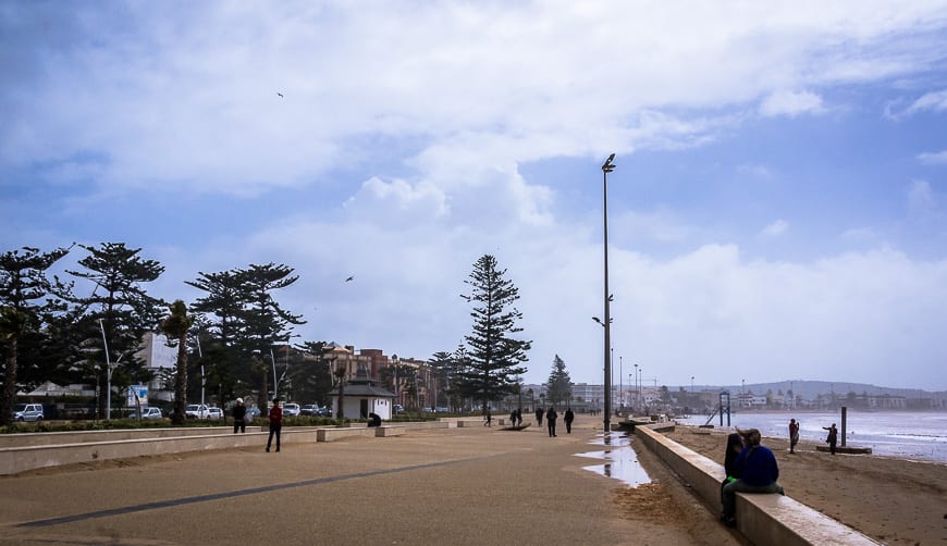 There's a long promenade adjacent to the beach in Essaouira