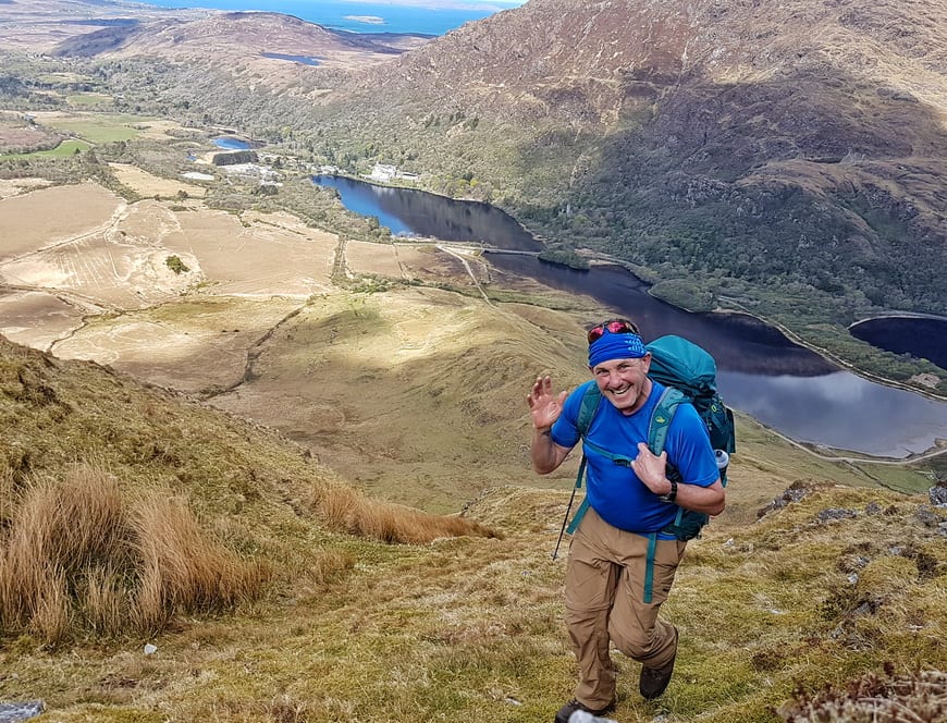 Ged our guide with the lakes and Kylemore Abbey in the background