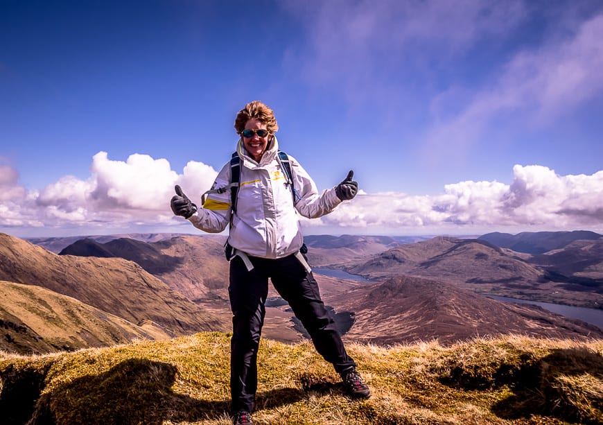 Me on the windy summit after climbing Mweelrea Mountain