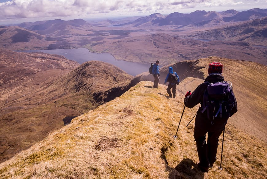 The crux of climbing Mweelrea is a narrow trail with a drop-off on the one side