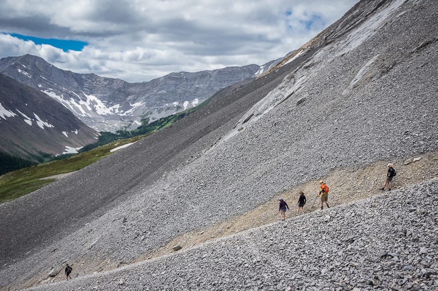 Some people like poles for the descent on the scree