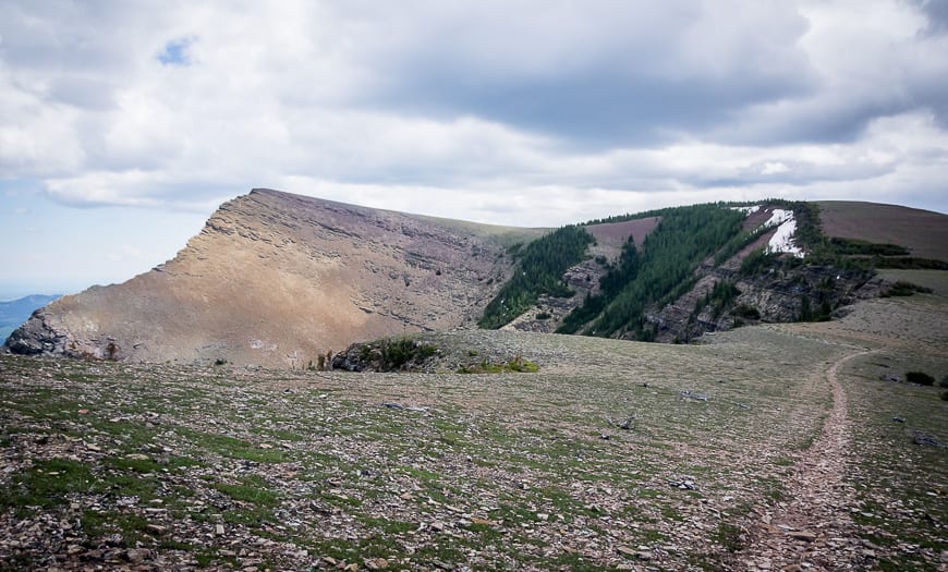 Continuing on a gentle grade to the other peak in the distance