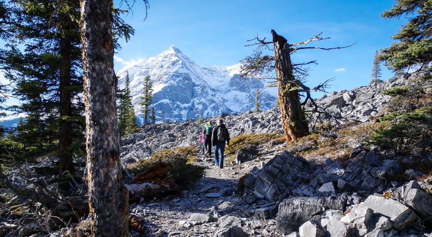 The trail circumnavigates the lake and offers some close-up mountain views