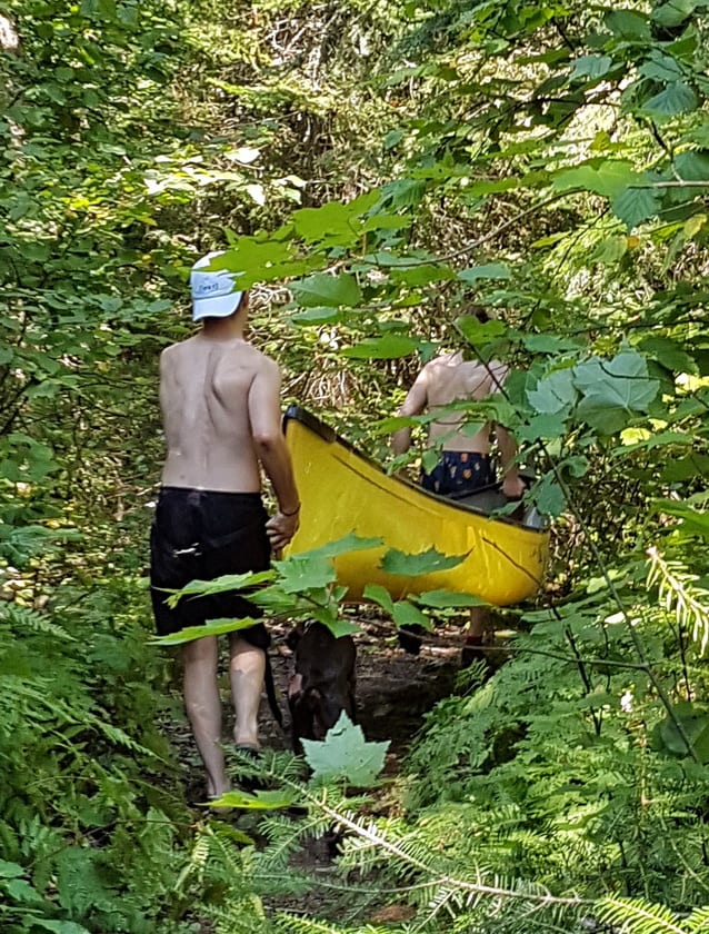 Two helpful young men - Alan and Callum portaged our heavy canoe to Helenbar Lake