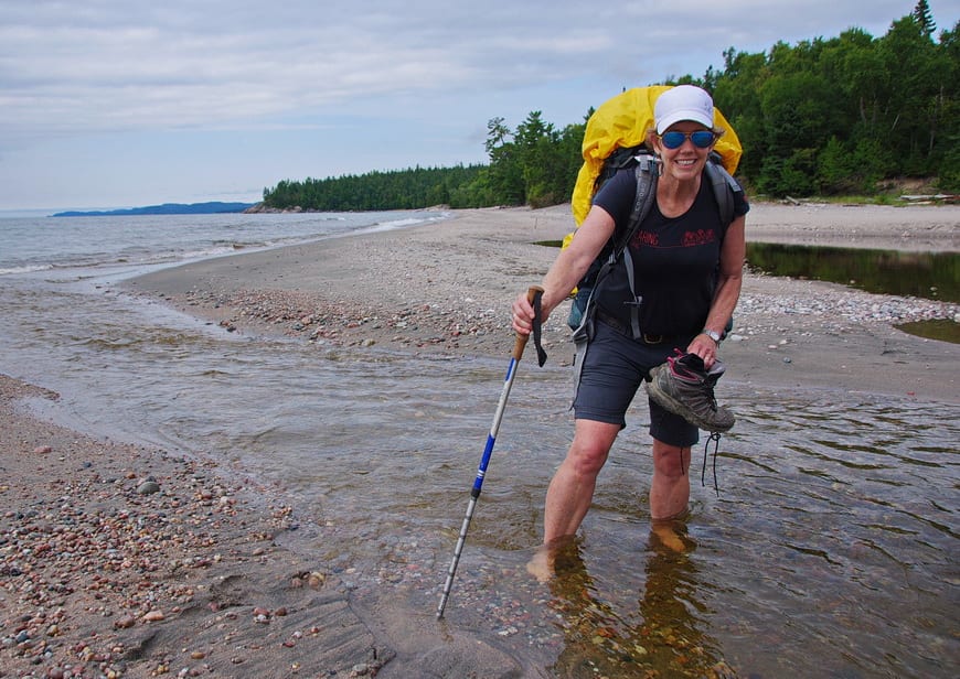 We had to wade through water twice on the Lake Superior Coastal trail