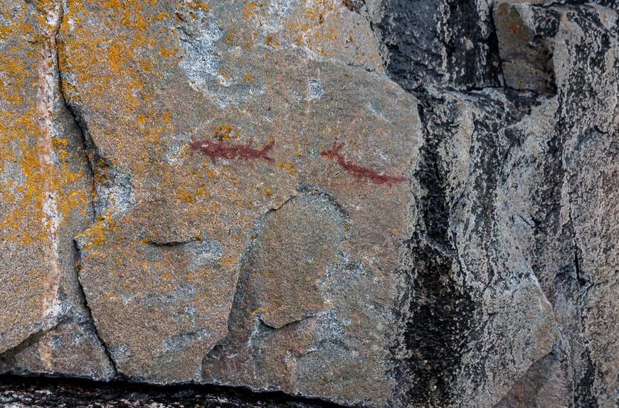  Some of the pictographs that were easy to see without venturing out far on the rock