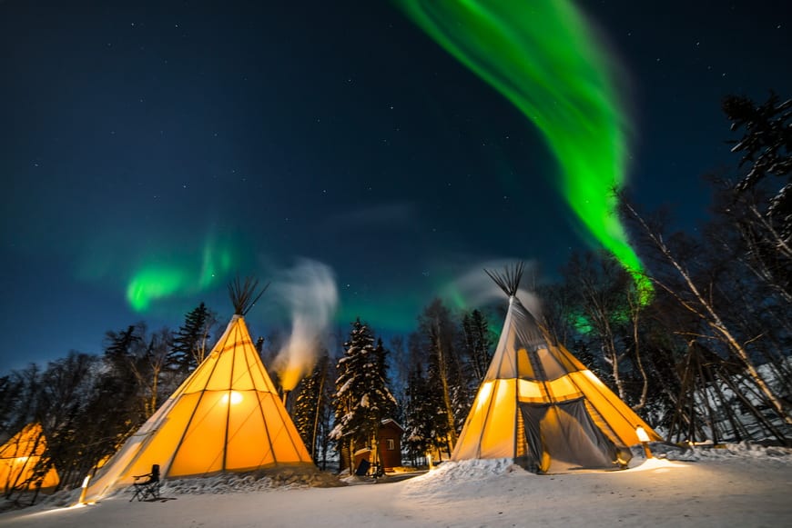 Tourists at Aurora Village on a Northern Lights tour