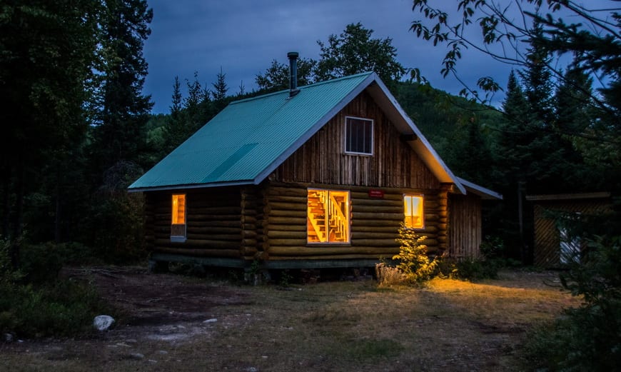 A warm glow from the Marmot Hut