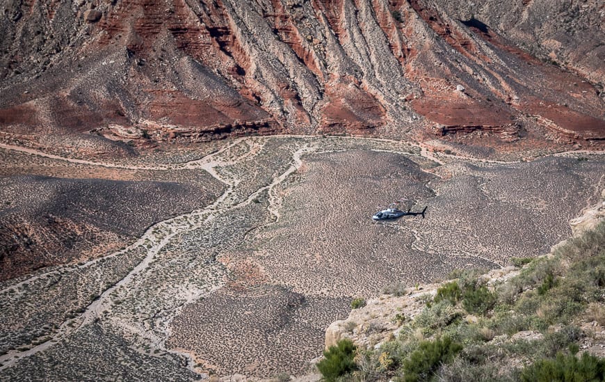 While most people hike into the campground, a good many people take the helicopter out