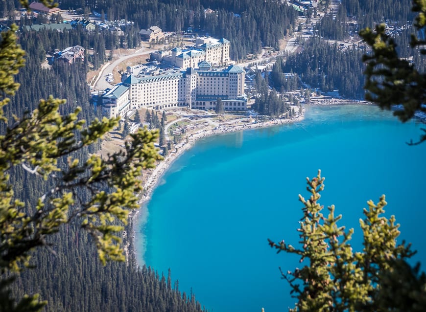 You can see the Fairmont Chateau Lake Louise from the top