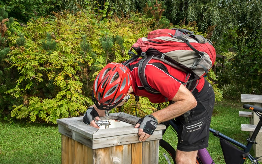 There are water fountains at places along Le Petit Train du Nord in the Laurentians