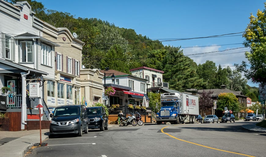 Biking through the village of Mt Tremblant