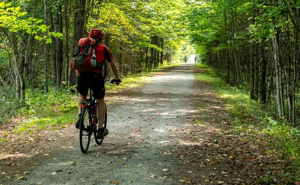 Biking through a tunnel of green on Le Petit Train du Nord