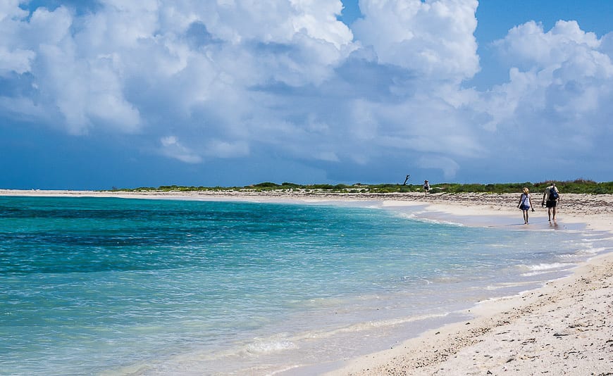 There are beautiful white sand beaches – with interesting shells