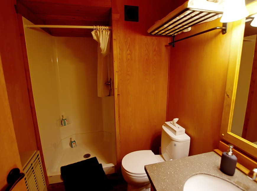 The bathroom in the glamping tents