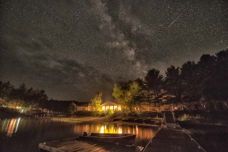 A spectacular night-time image of the main lodge