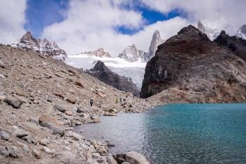 Hiking beside the lake to get the best view of the Fitz Roy Towers