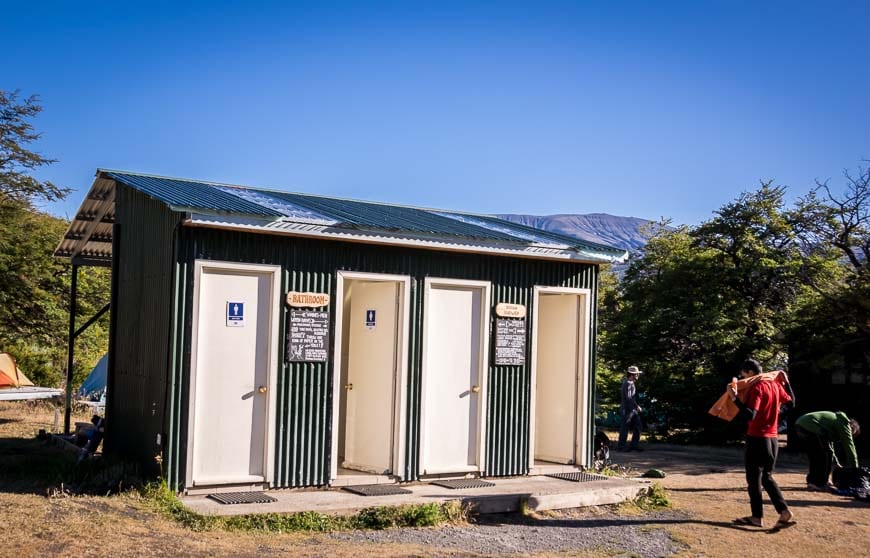 Toilets and showers at Seron Campground in Torres del Paine National Park