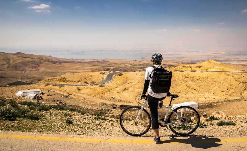 Looking out to the Dead Sea from my bike