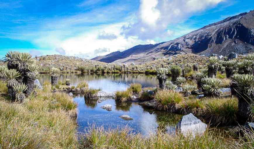 Small ponds and lakes on the way to the first pass on the Sierra Nevada del Cocuy trek