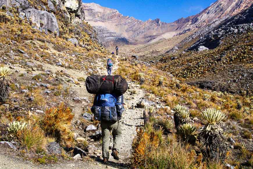 Porters heading off from camp