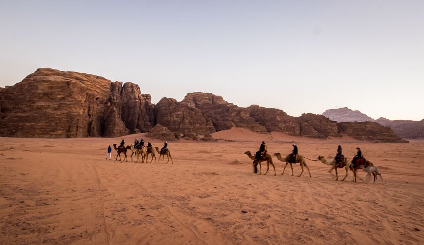 Heading back to Wadi Rum camp by camel after watching the sunset