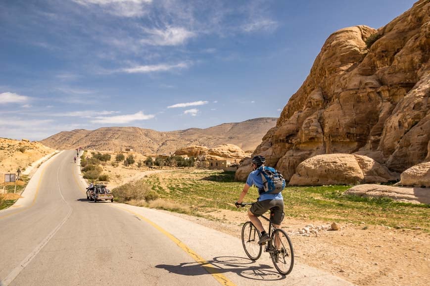 Very few cars on the road to Little Petra