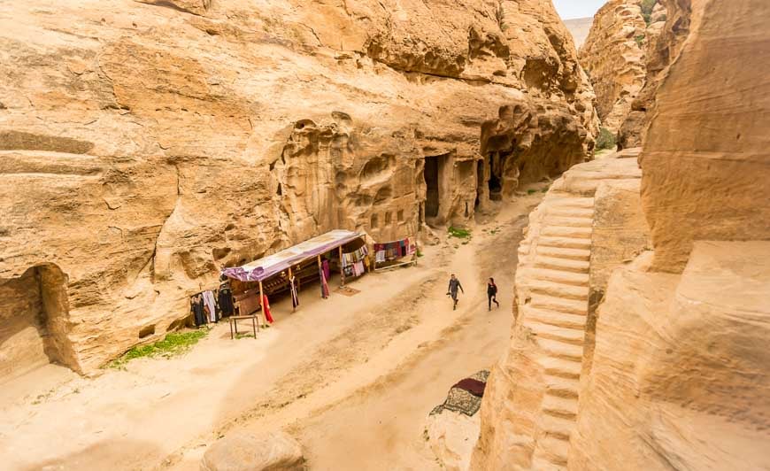The beautiful ruins of Little Petra from a cave that has painted frescoes from 1AD