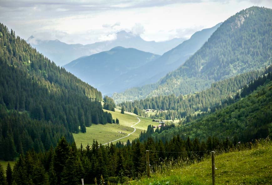 Looking back towards Les Contamines on the Tour du Mont Blanc