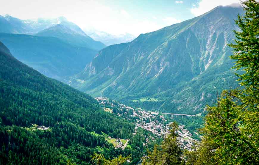 A view of the town of Courmayeur from the Tour du Mont Blanc
