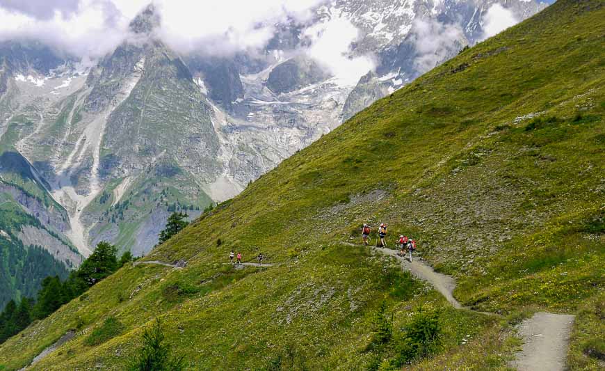 Heading for the great wall of rock and ice called the Val Ferret