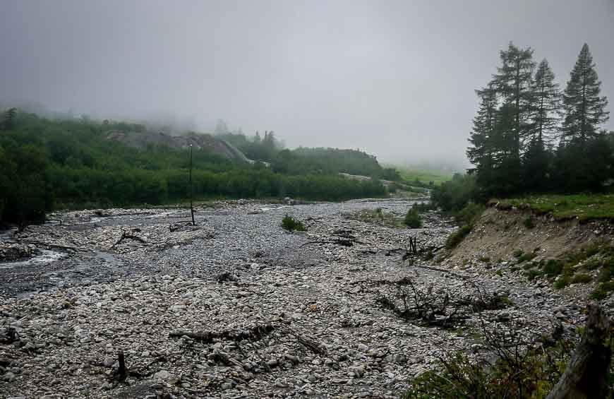 The next day we see the damage caused by the raging river