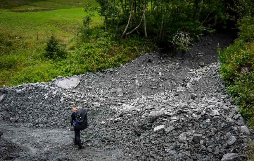 Debris flow we passed on the Tour du Mont Blanc in Switzerland