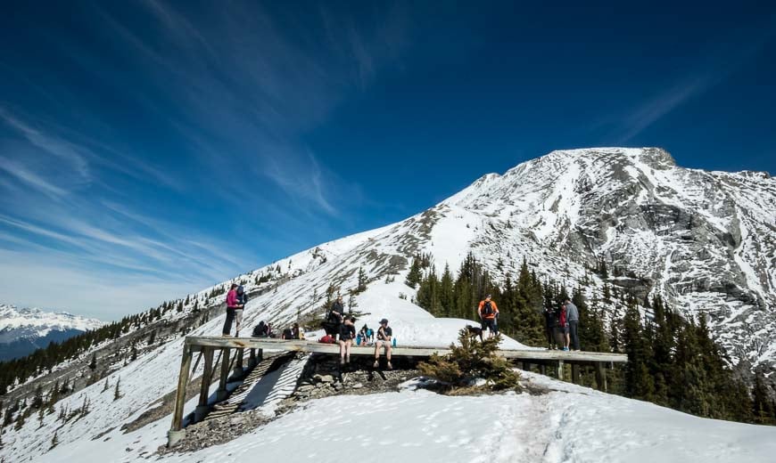 The helipad on the Mount Lady MacDonald hike is a busy place on a May weekend