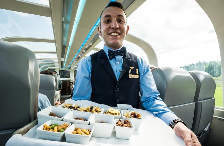 Snack time on board the Rocky Mountaineer