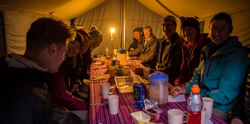 Breakfast would be served at 5:30 AM most mornings in a dining tent 
