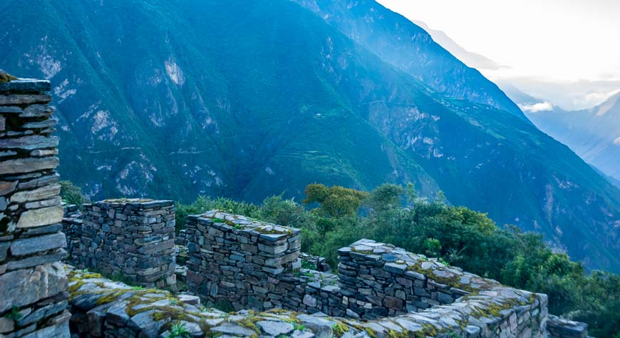 It's a short hike from camp to the ruins of Choquequirao with our trail from the 2nd day in the distance