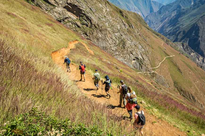 The hiking looks easy on day 1 on the Choquequirao trek but its stinking hot