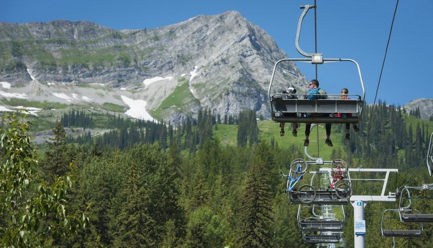 Taking the chairlift up at Fernie in summer