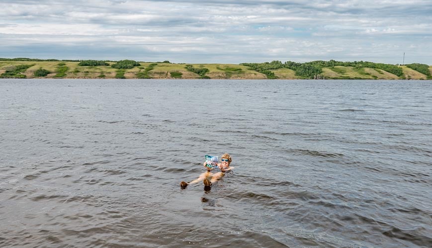 Floating in Little Manitou Lake, one of the must visit places in Saskatchewan