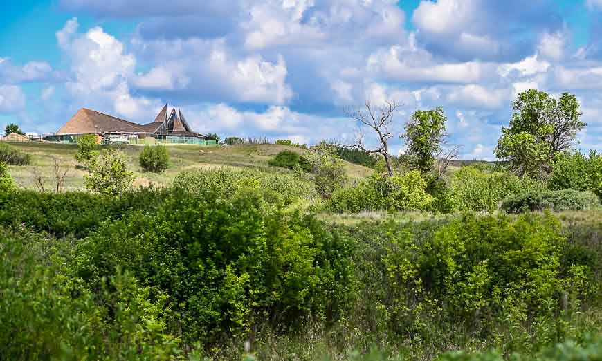 The Visitor Centre at Wanuskewin seen from the Path of the People trail